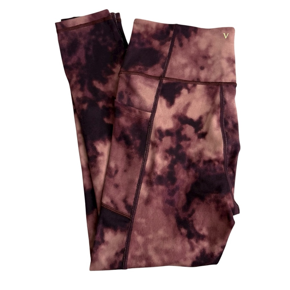 Victoria’s Secret Leggings With Pockets Wine Tie Dye Sz 10 Gold V On Back Waist